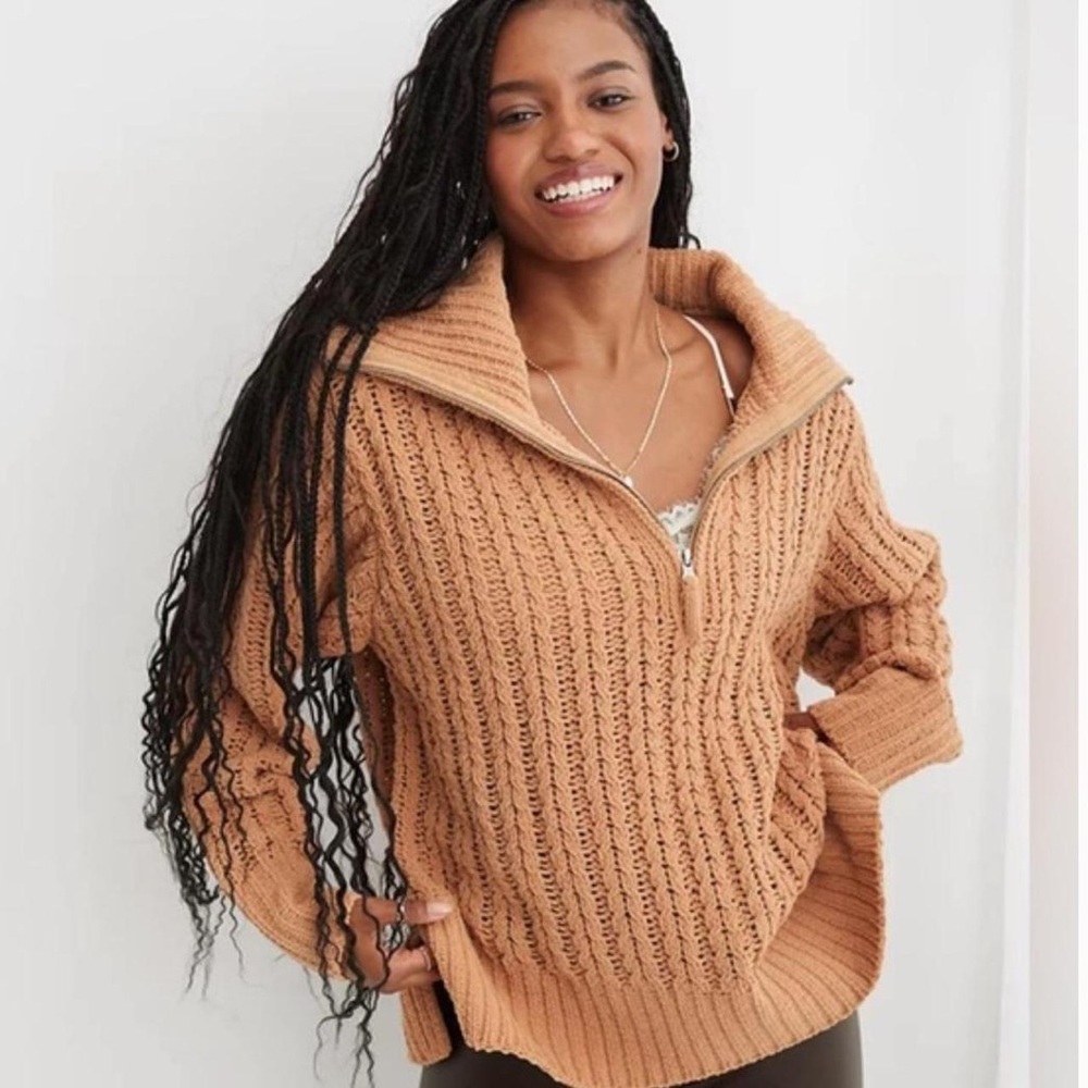 Aerie Cable Knit Quarter Zip